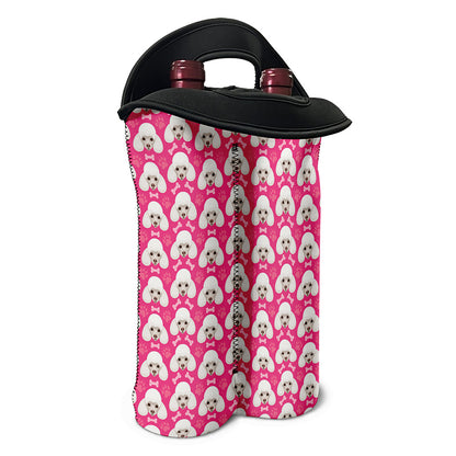 Cute Poodle Pattern Print Double Neoprene Wine Tote