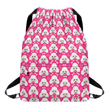 Cute Poodle Pattern Print Drawstring Backpack