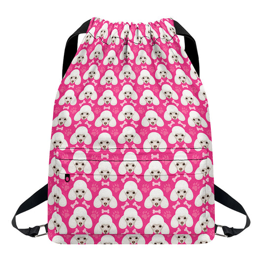 Cute Poodle Pattern Print Drawstring Backpack