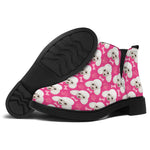 Cute Poodle Pattern Print Flat Ankle Boots