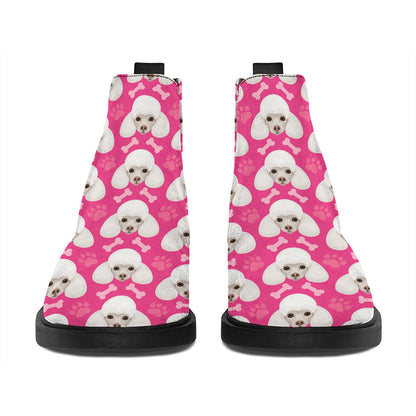Cute Poodle Pattern Print Flat Ankle Boots