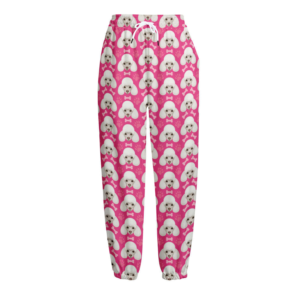 Cute Poodle Pattern Print Fleece Lined Knit Pants