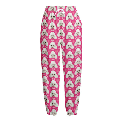 Cute Poodle Pattern Print Fleece Lined Knit Pants