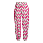 Cute Poodle Pattern Print Fleece Lined Knit Pants