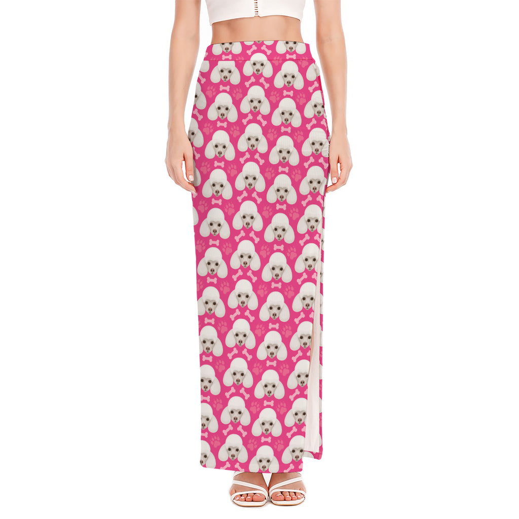 Cute Poodle Pattern Print High Slit Maxi Skirt
