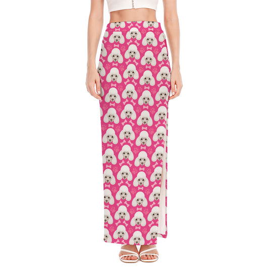 Cute Poodle Pattern Print High Slit Maxi Skirt