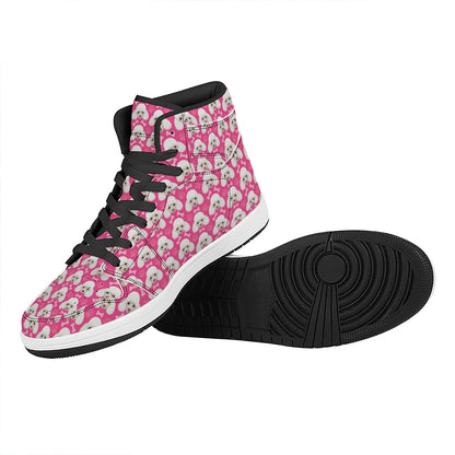 Cute Poodle Pattern Print High Top Leather Sneakers
