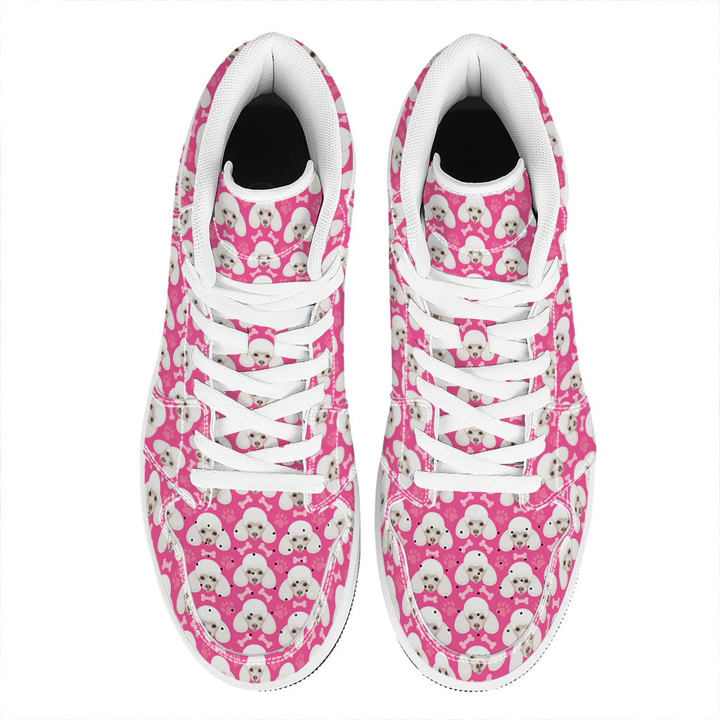 Cute Poodle Pattern Print High Top Leather Sneakers