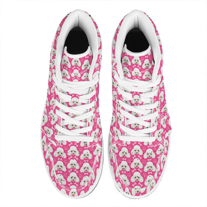 Cute Poodle Pattern Print High Top Leather Sneakers