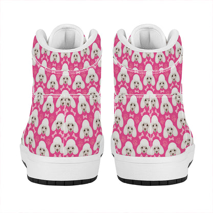 Cute Poodle Pattern Print High Top Leather Sneakers