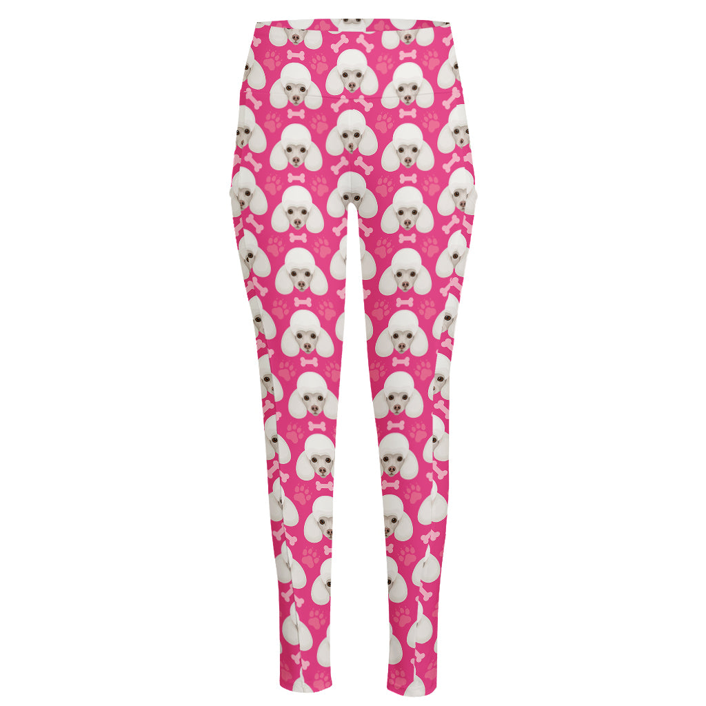 Cute Poodle Pattern Print High-Waisted Pocket Leggings