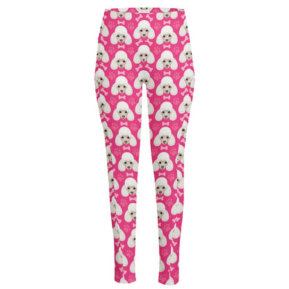 Cute Poodle Pattern Print High-Waisted Pocket Leggings