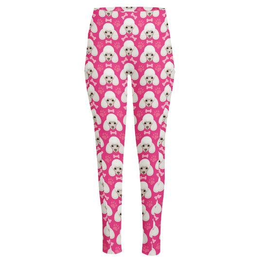 Cute Poodle Pattern Print High-Waisted Pocket Leggings
