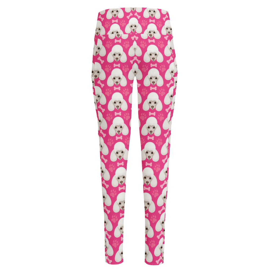 Cute Poodle Pattern Print High-Waisted Pocket Leggings