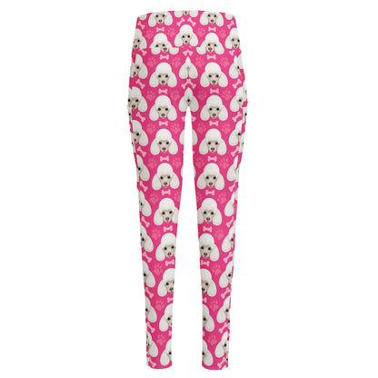 Cute Poodle Pattern Print High-Waisted Pocket Leggings