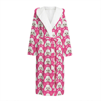 Cute Poodle Pattern Print Hooded Bathrobe