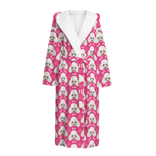 Cute Poodle Pattern Print Hooded Bathrobe
