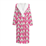 Cute Poodle Pattern Print Hooded Bathrobe