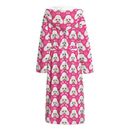 Cute Poodle Pattern Print Hooded Bathrobe