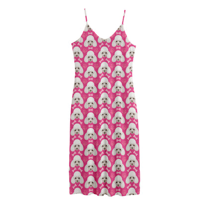 Cute Poodle Pattern Print Jersey Midi Cami Dress