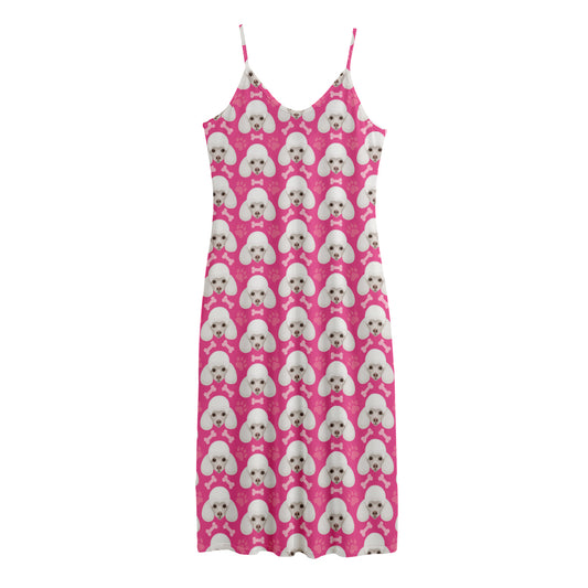 Cute Poodle Pattern Print Jersey Midi Cami Dress