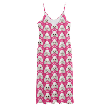 Cute Poodle Pattern Print Jersey Midi Cami Dress