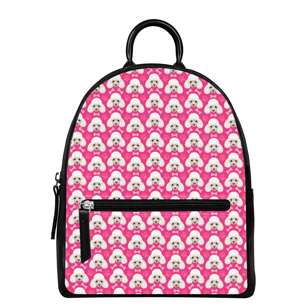 Cute Poodle Pattern Print Leather Backpack