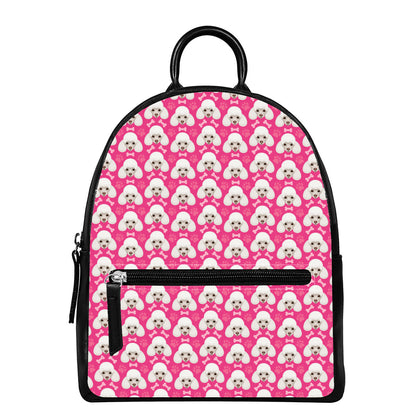 Cute Poodle Pattern Print Leather Backpack