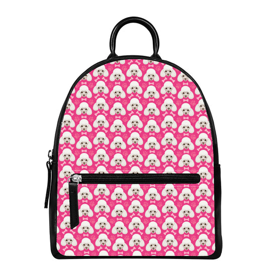 Cute Poodle Pattern Print Leather Backpack