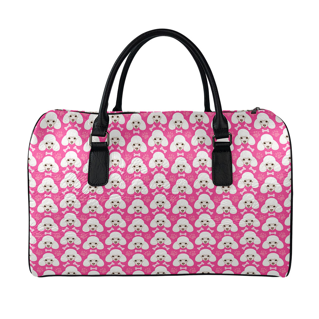Cute Poodle Pattern Print Leather Duffle Bag