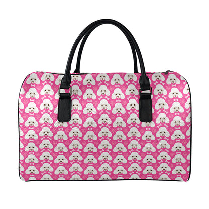 Cute Poodle Pattern Print Leather Duffle Bag
