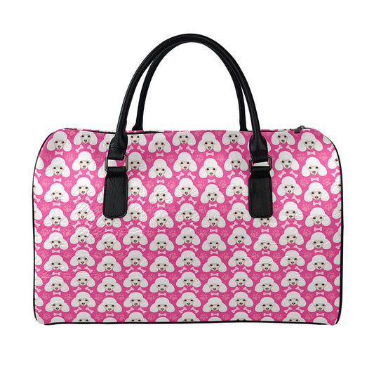 Cute Poodle Pattern Print Leather Duffle Bag