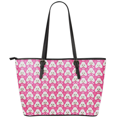 Cute Poodle Pattern Print Leather Tote Bag