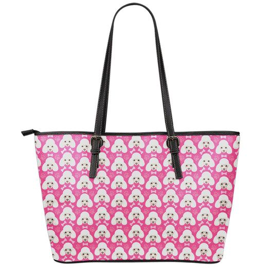 Cute Poodle Pattern Print Leather Tote Bag