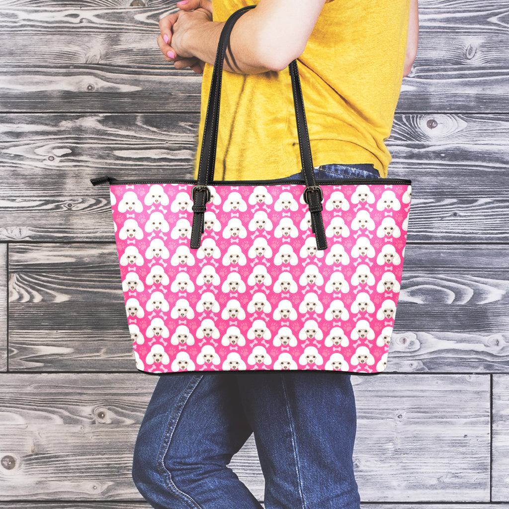 Cute Poodle Pattern Print Leather Tote Bag