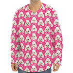 Cute Poodle Pattern Print Long Sleeve Baseball Jersey