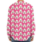 Cute Poodle Pattern Print Long Sleeve Baseball Jersey