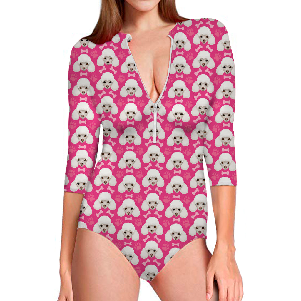 Cute Poodle Pattern Print Long Sleeve Swimsuit