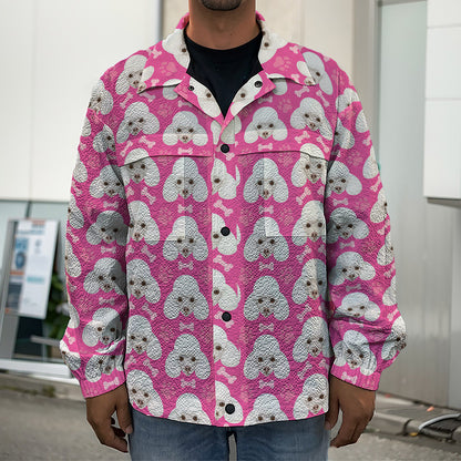 Cute Poodle Pattern Print Men's Shirt Jacket