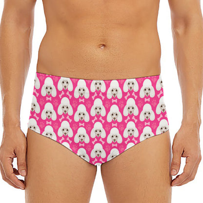 Cute Poodle Pattern Print Men's Triangle Swim Briefs