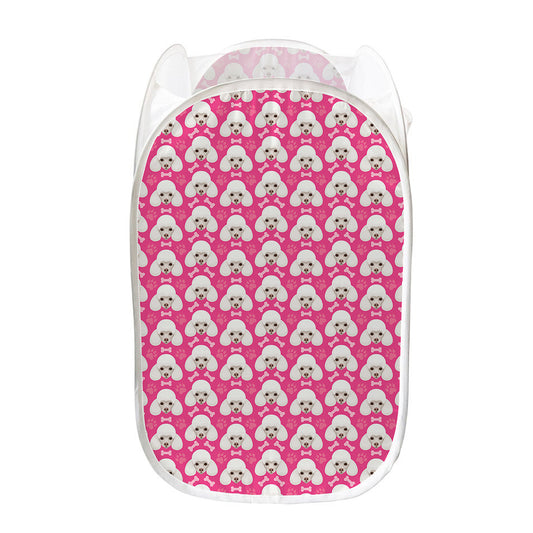 Cute Poodle Pattern Print Mesh Laundry Hamper