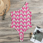 Cute Poodle Pattern Print One Shoulder Bodysuit
