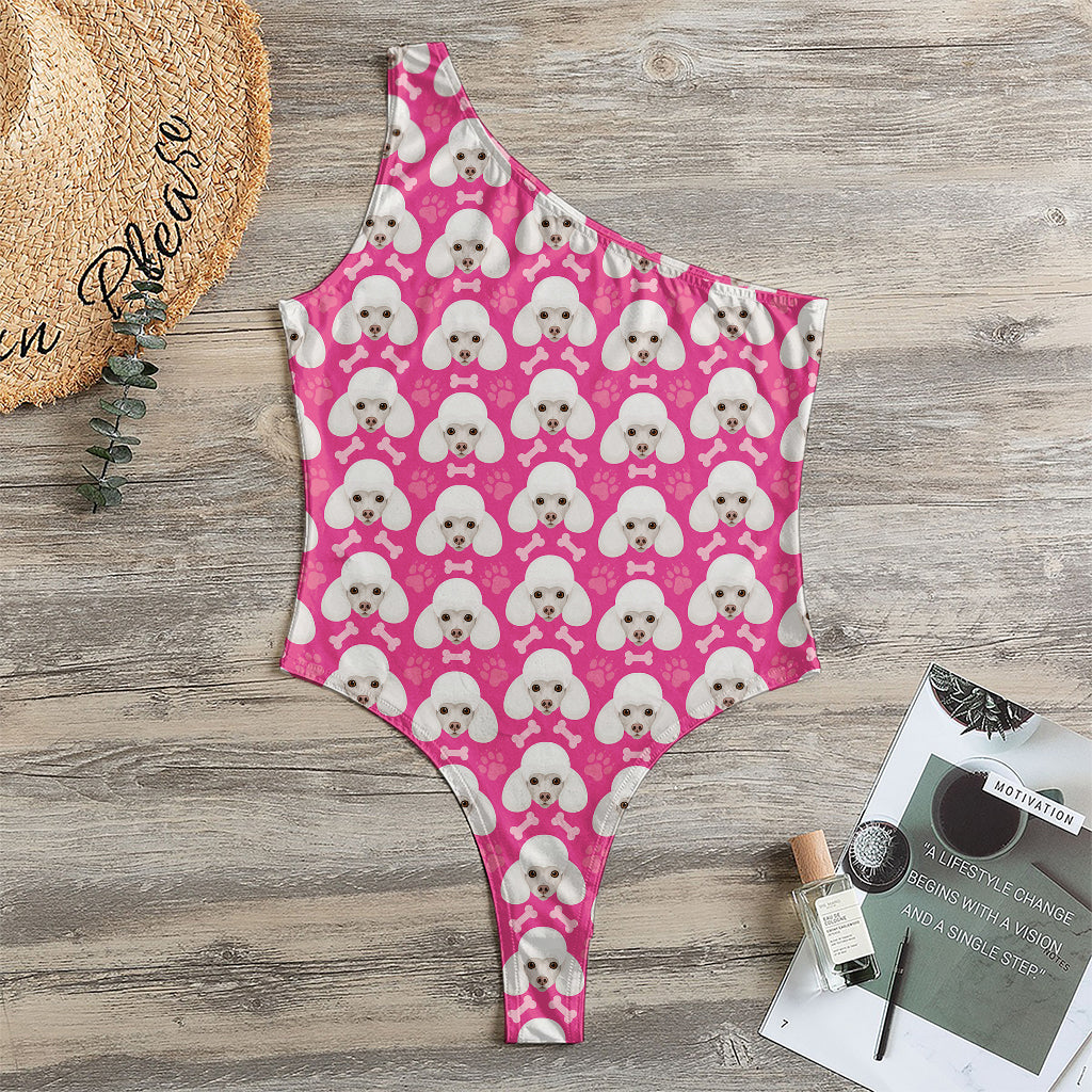 Cute Poodle Pattern Print One Shoulder Bodysuit