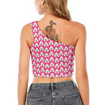 Cute Poodle Pattern Print One Shoulder Crop Top