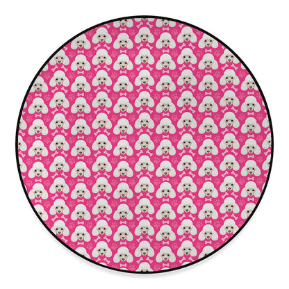 Cute Poodle Pattern Print Round Floor Mat
