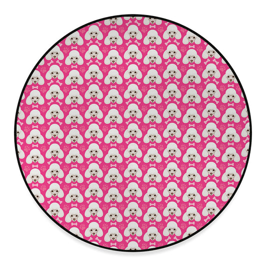 Cute Poodle Pattern Print Round Floor Mat
