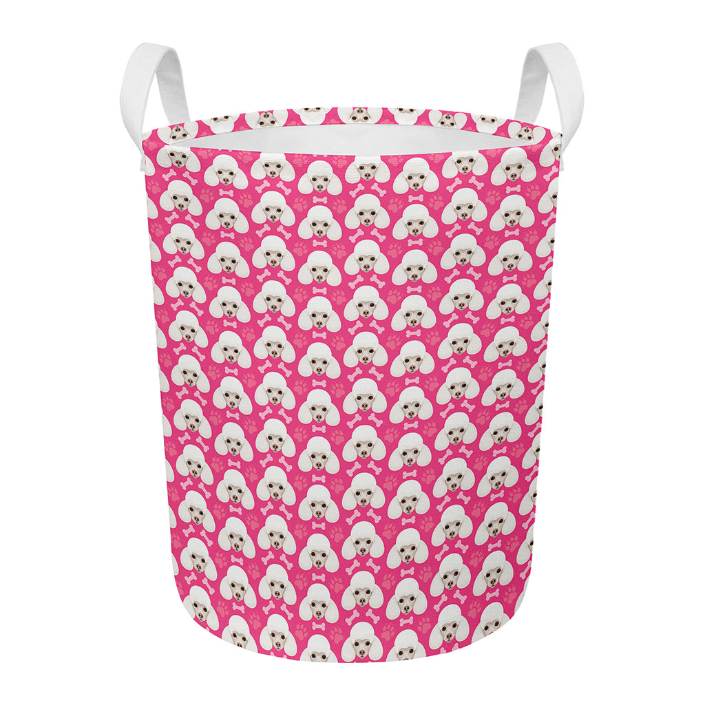 Cute Poodle Pattern Print Round Laundry Basket