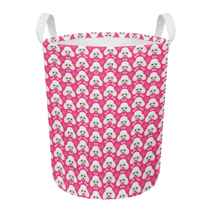 Cute Poodle Pattern Print Round Laundry Basket