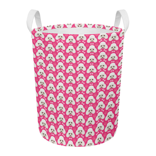 Cute Poodle Pattern Print Round Laundry Basket