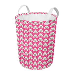 Cute Poodle Pattern Print Round Laundry Basket